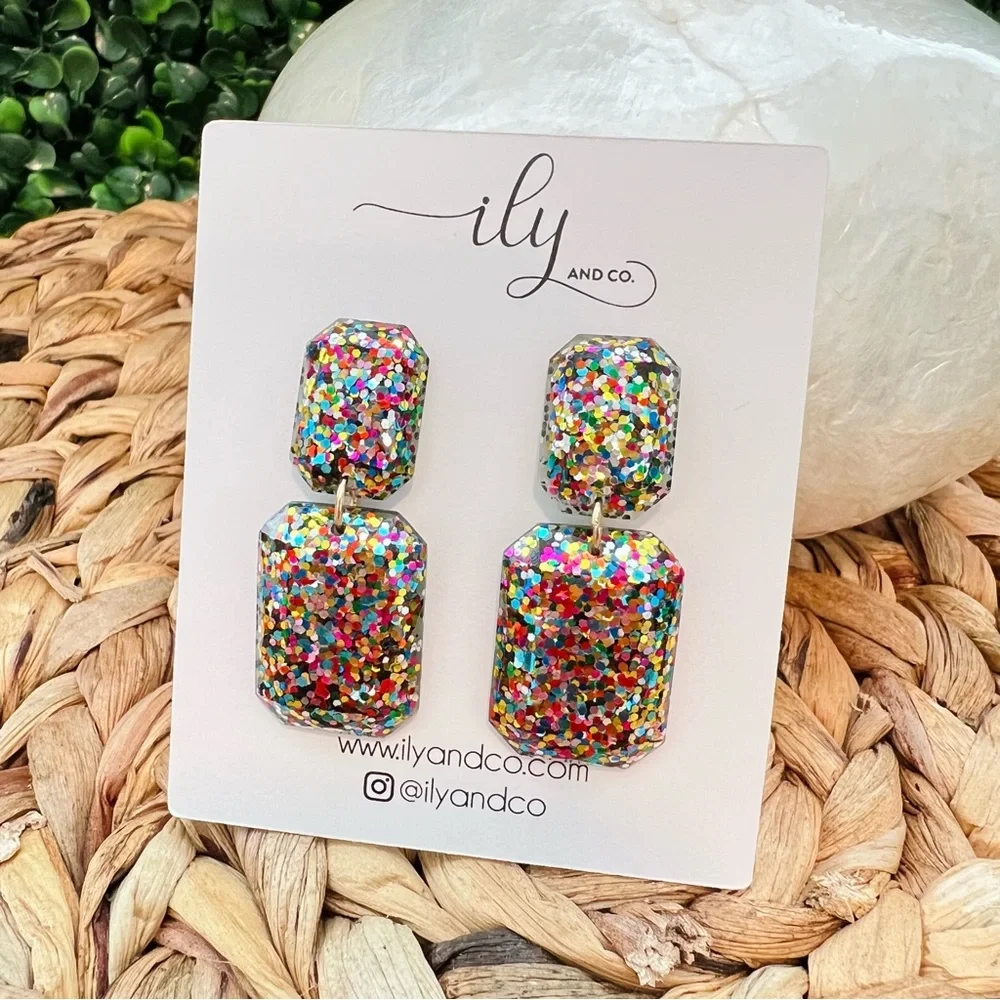 New Glitter Acrylic Octagon Earrings | Lightweight | Barbiecore | Y2K | Boutique